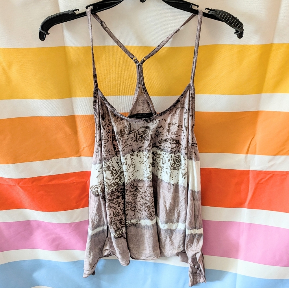 Allsaints Vintage Broken Venom Vest Tank Gray Brown White Graphic Grunge Witchy